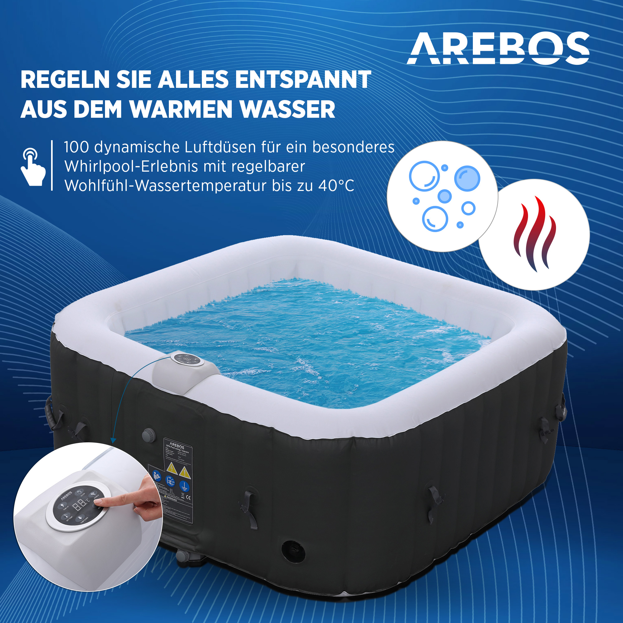 AREBOS Spa Hinchable In-Outdoor Whirlpool Piscina Calefacción Masaje ⌀ 180  cm